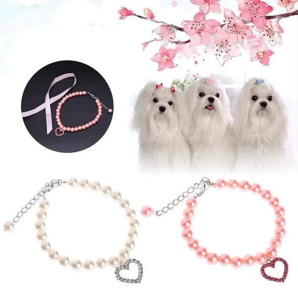 Dog Pearl Necklace Pets Jewelry Accessories Adjustable for Small Medium Dog for