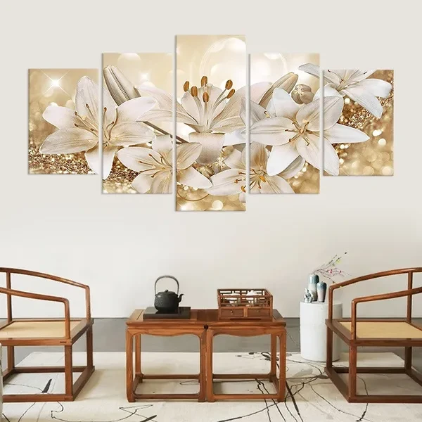 Five Pieces Canvas Painting Lily Oil Painting Modern on Canvas Painting Poster Wall Art Picture Print Home Wall Decoration Gifts