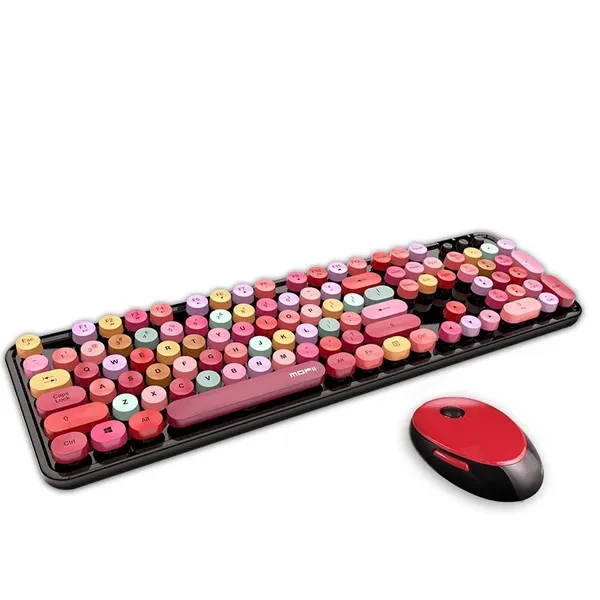 Girl Colorful Keyboard Wireless Mouse Set Waterproof Lipstick Color 104 Keys Ergonomics USB Mixed Color Round Retro with Detachable Key Cap