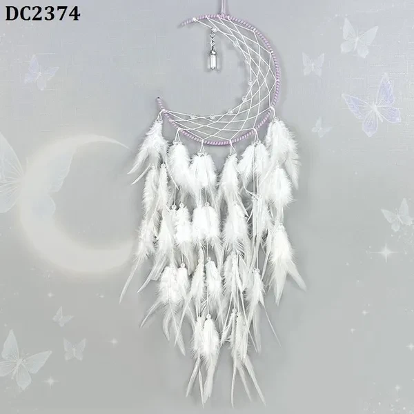 New Colorful Peacock Feather Dream Catcher Home Garden Decorative Crescent Dream Catcher Handicraft Home Living Room Bedroom Wall Hanging Decoration Tree of Life Dreamcatcher Wind Chimes