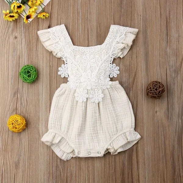 Newborn Kids Baby Girls Ruffle Lace Romper Bodysuit Playsuit Clothes Outfit