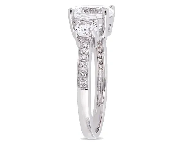 3.00 Carat (ctw) Lab-Created White Sapphire Ring in 10K White Gold with Diamonds