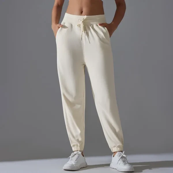 New Drawstring Solid Color High Elasticity Track Sweatpants Training Breathable And Loose Yoga Pants Running Workout Ankle Length Pants Women