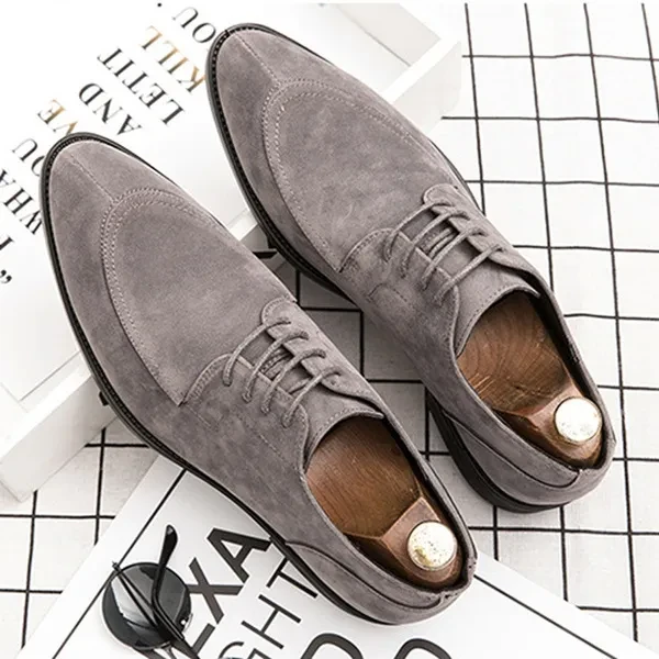 Men's Classic Business Suede Lace-Up Korean-Style Toe Slip-On Nude Shoes