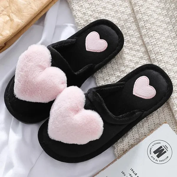 Women Winter Warm Plush Love Home Slippers Cute Indoor Bedroom Anti-slip Floor Shoes