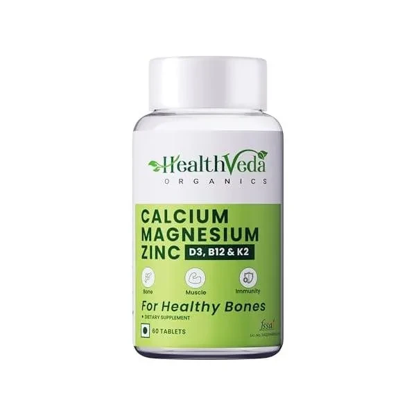 HEALTH VEDA ORGANICS PRIVATE LIMITED Calcium Magnesium Zinc with Vitamin D3 & B12 1000mg I 60 Veg Tablets|Support Strong Bones Joints & Muscles|For Both Men & Women 1 count 60 capsules