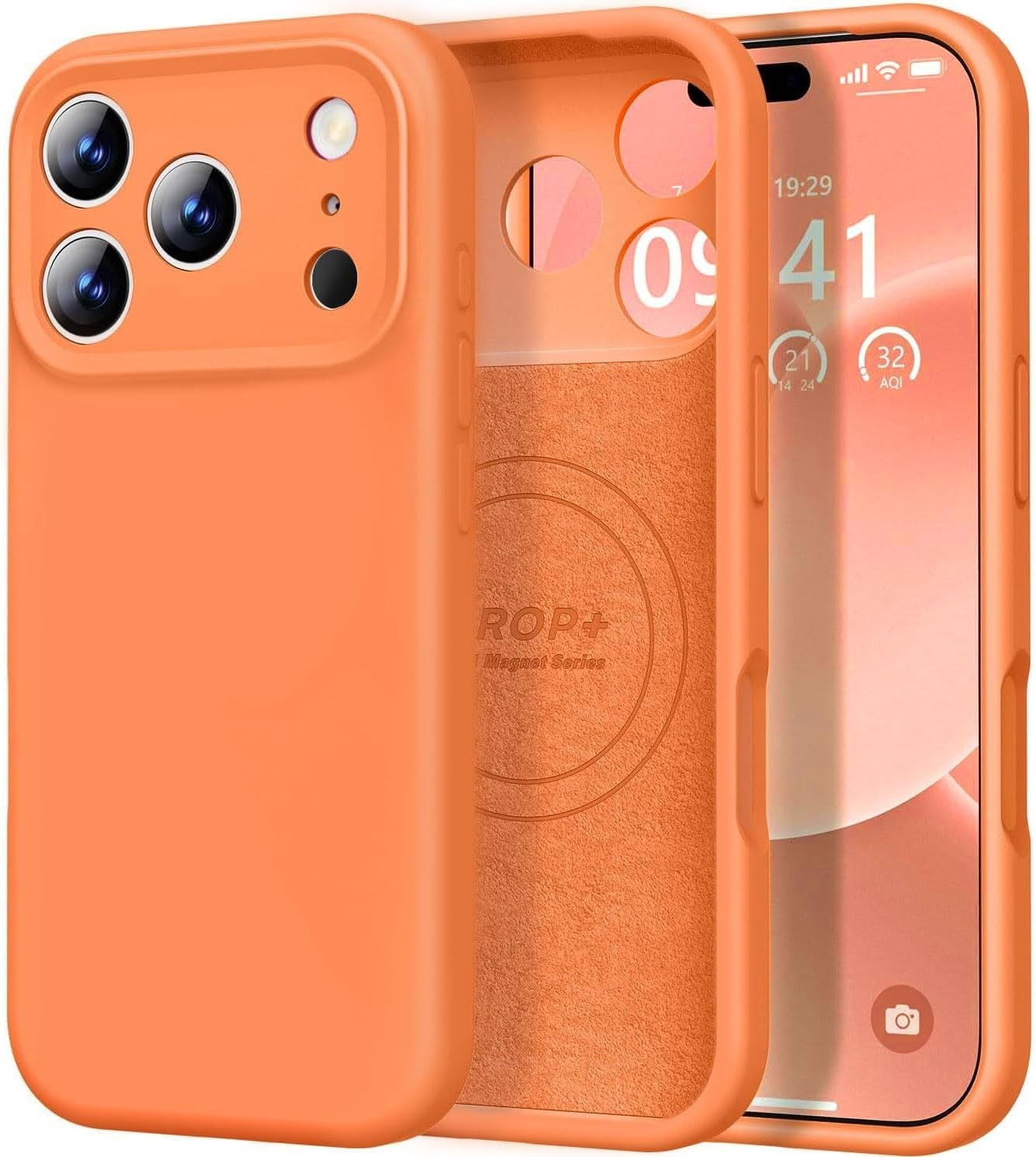 Vooii Magnetic for iPhone 17 Pro Max Case, Compatible with Magsafe (Premium Liquid Silicone) (Integrated Camera Control Button) Full Body Protective Anti-Scratch Microfiber Lining 6.9'', Bright Orange