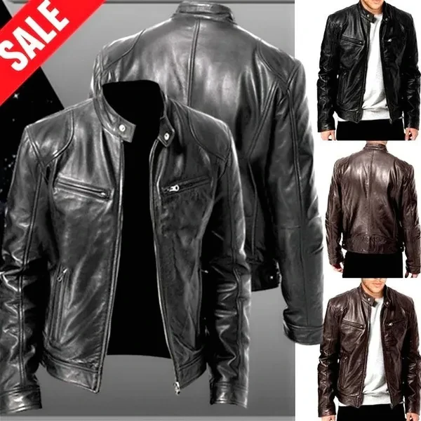Fashion Men Classic Casual Motorcycle Leather Jackets Coat Men Fashion Business Jacket Coats