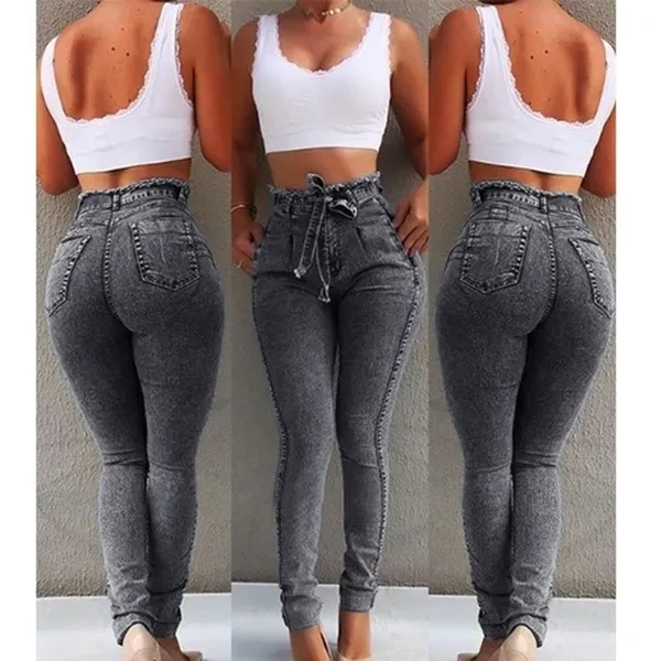 Plus Size Women's Slim Stretchy Denim High Waist Jeans Pencil Pants Long Trousers