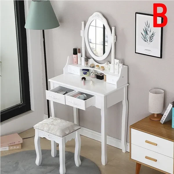 Bedroom Makeup Dressers Europe Style Dressing Table Stool White Painting Woman Makeup Mirror Dresser With Chair Fashion Furniture FR