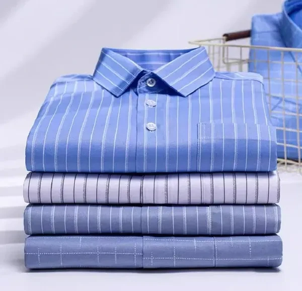 Mens Dress Shirts Formal Business Long Sleeves Striped Elastic Non Iron Shirts