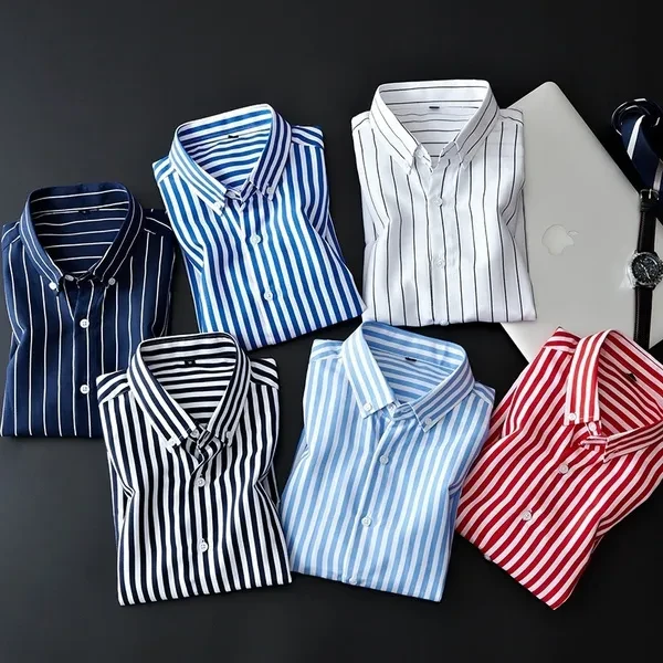 Men's Button-down Shirts Fashion Casual Striped Dress Shirt Office Lapel Long Sleeve Shirt Spring Autumn Summer Winter