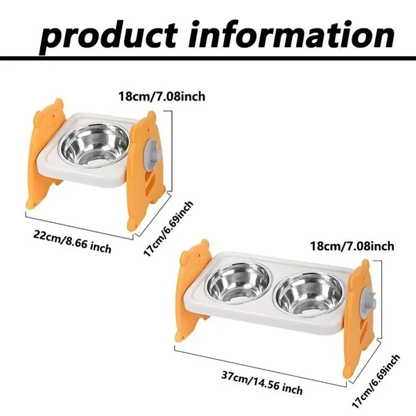 Height Adjustment Pet Double Bowl, Protect the Neck Pet Supplies, 15 ° Slant Cat Stainless steel Bowl