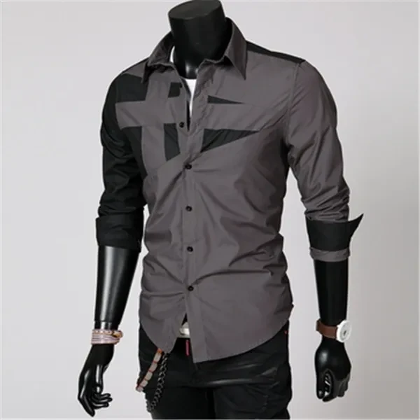 New Fashion Men's Slim Fit Dress Shirt Men's Spell Color Long Sleeve Shirt Leisure Bump Color Shirt