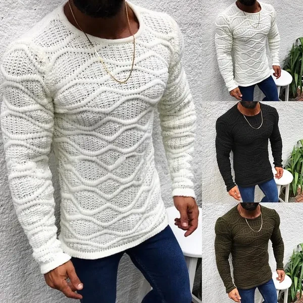 Autumn New Men's Knitted Sweaters Solid Color O Neck Slim Fit Long Sleeve Pullovers 2019 Winter Casual Slim Fit Sweater Male 3XL