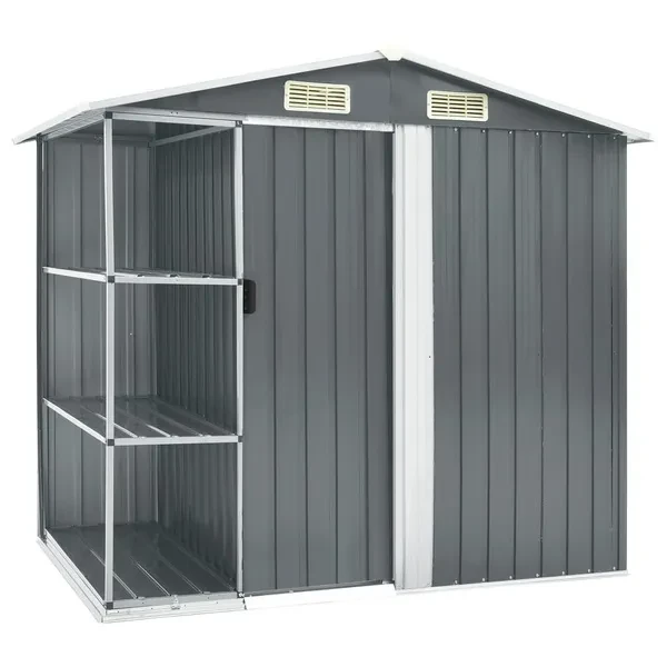 Garden Shed with Rack Grey 205x130x183 cm Iron Gartenschuppen tuinhuis abri de jardin