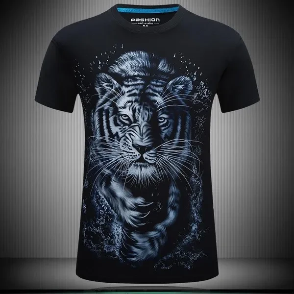Novelty 3D T Shirt Tiger Printed T-shirt Men Cotton Black Male T Shirt Men's Casual Tee