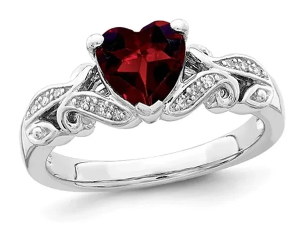 Natural Garnet Promise Heart Ring 1.25 Carat (ctw) in Sterling Silver