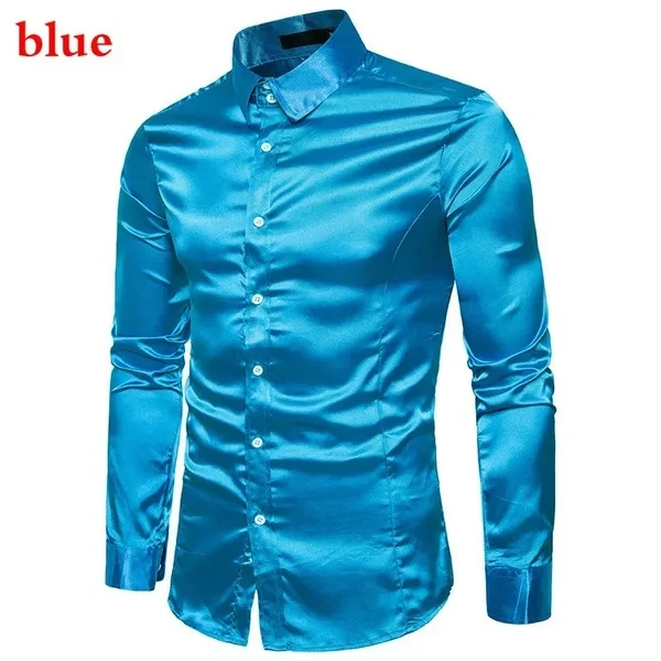 New men's long-sleeved shirt business casual casual fashion shiny long-sleeved shirt lapel button long-sleeved fashion slim business shirt