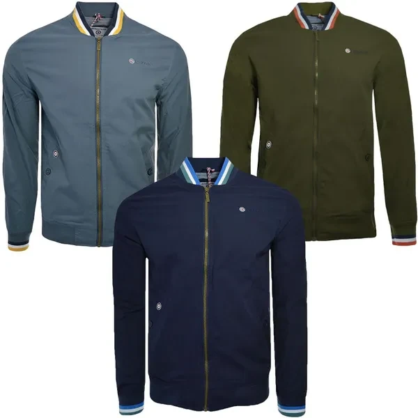 Lambretta Monkey Mens Striped Collar Regular Fit Zipped Bomber Jacket