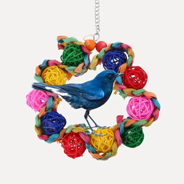 Pet Bird Tooth Chew Toy Natural Straw Beads Rattan for Cockatiel Conure