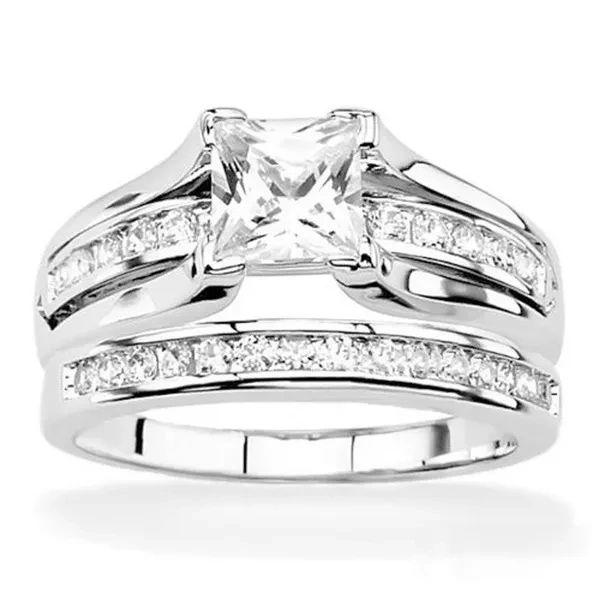 Hers & His .925 Sterling Silver Wedding Ring Set & Stainless Steel Wedding Band