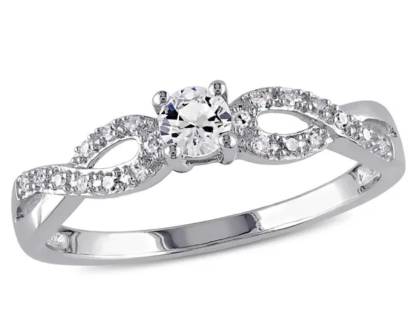 1/4 Carat (ctw) Lab-Created White Sapphire Infinity Ring with Diamonds in Sterling Silver