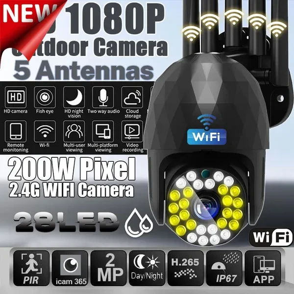 28 LED 1080P Full HD Wireless Camera PTZ Wifi IP Camera Night Vision Full Color Two Way Audio Camera 4X Digital Zoom Security Camera for Outdoor Indoor