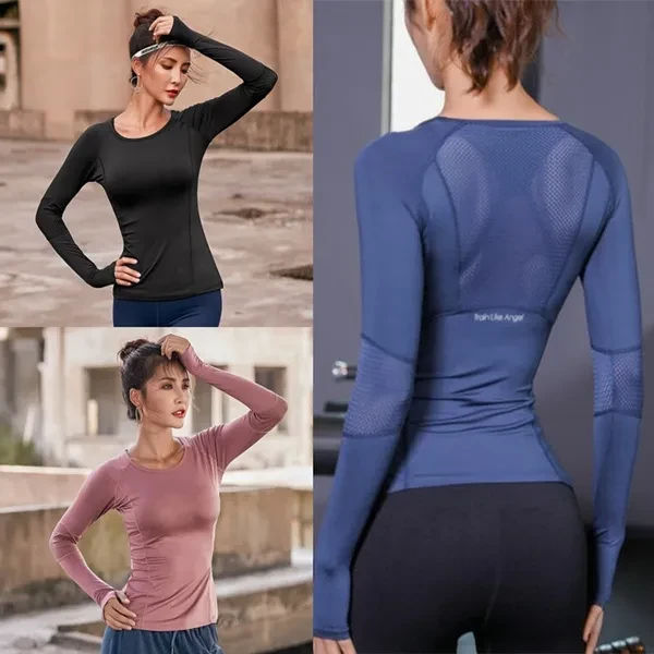 Women Mesh Hollow Out Yoga Top Full Sleeve Sport Shirt Quick Dry Fitness Clothing Gym Running Jogging Shirts Slim Activewear