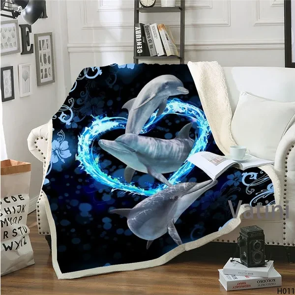 New Fashion Blanket Sofa Bed Blanket Soft Warm Animal dolphin 3D Print Blanket Cover Fleece Throw Blanket G01