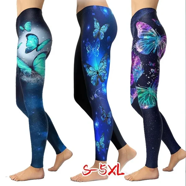 2020 Butterfly Printing Casual Leggings Women Yoga Pants Leggings