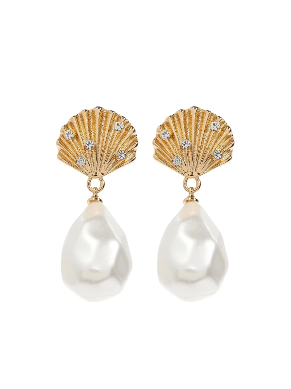 Self-Portrait shell-shaped faux pearl-drop earrings