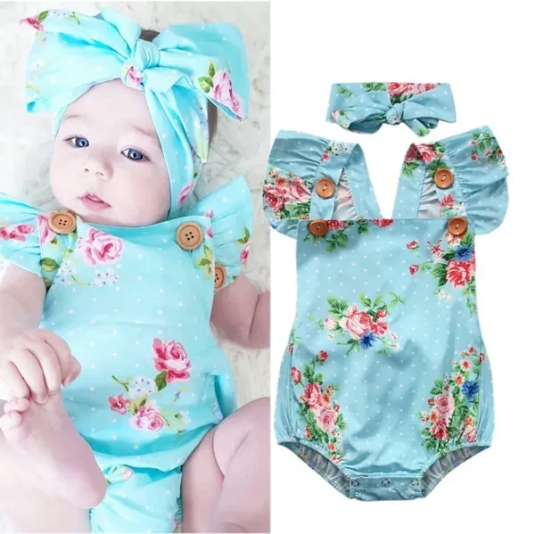 Fashion Sweet Newborn Baby Girl Romper Bodysuit Jumpsuit Clothes Outfits 2PCS Set 0-24M