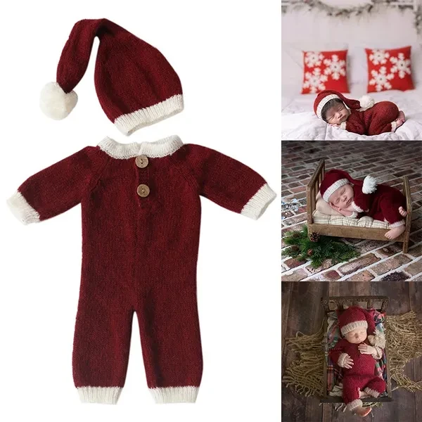 Baby Infants Hat Romper Jumpsuit Set Christmas Theme Newborn Photography Props BUT