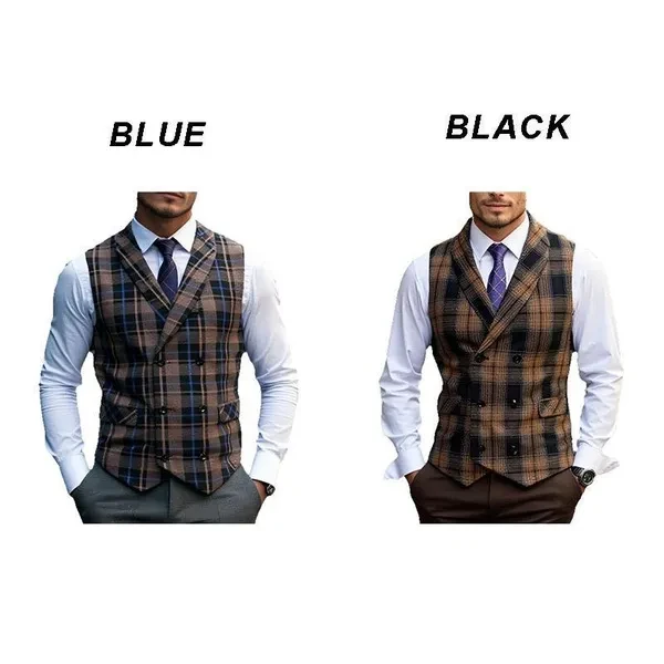 Men's New Arrival Waistcoat British Suit Vest Plaid Double-breasted Mens Vestcoat Sleeveless Jacket Slim Vest