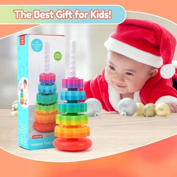 Baby Spinning Stacking Toys, 1-3 Ring Stacker Montessori Toys Sensory Toys for Toddlers Christmas and Birthday Gifts for Boys and Girls