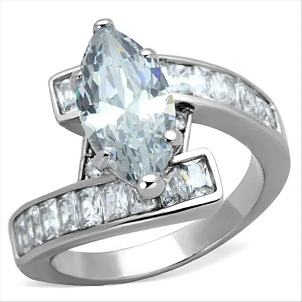 4.4 Ct Marquise & Emerald Cut Cubic Zirconia Stainless Steel Engagement Ring Size 5-10