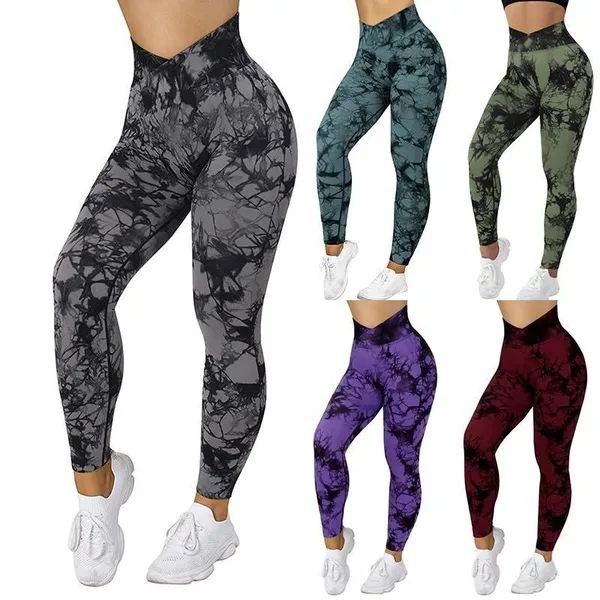 Women's High Waist Tie-Dye Yoga Pants Hip Lifting Running Sports Fitness Pants