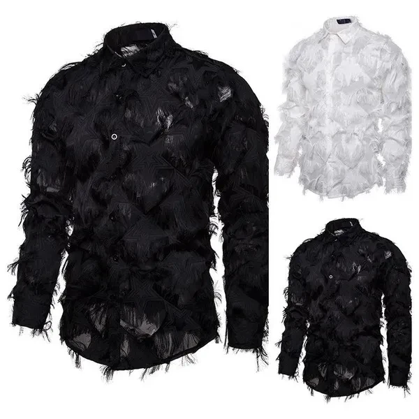 Men's Fashion Pattern Three-dimensional Feather Slim Long Sleeve Shirt