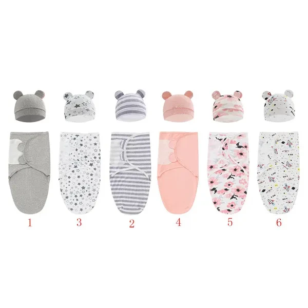 Soft Cotton Infant Swaddle Muslin Blanket Newborn Baby Wrap Swaddling Blankets Sleeping Bag Hat Outfits Set BUT