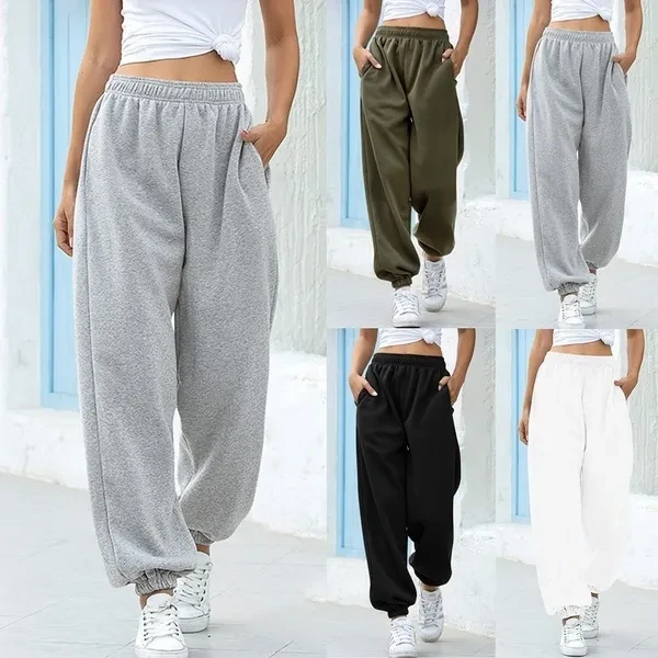 Women's Fashion Loose Casual Solid color Long pants high waist Summer harem pants sport pants joggerpant