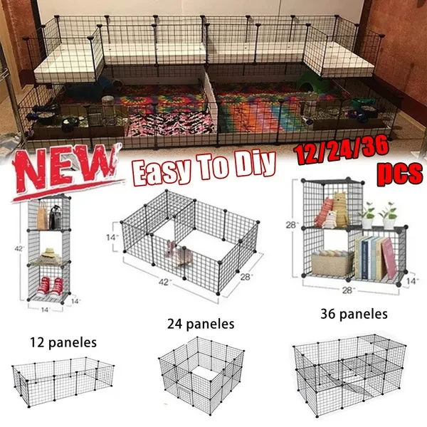 New 12/24/36 pcs Heavy Duty Metal Cage Pet Dog Cat Playpen Crate Fence Kennel Exercise