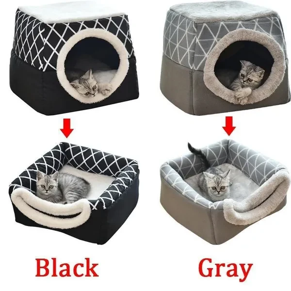 Pet Dog Cat Bed Plush Cat Warm Bed House Soft Plush Bed for Small Dogs Puppy Sleeping Mat Pad Cats Nest 2 In 1 Cat Bed L/XL Multi-function Foldable
