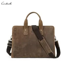 CONTACT'S Genuine Leather Briefcase Handbag Men Shoulder Laptop Bag for 14 inch Large Capacity Male Business Briefcase