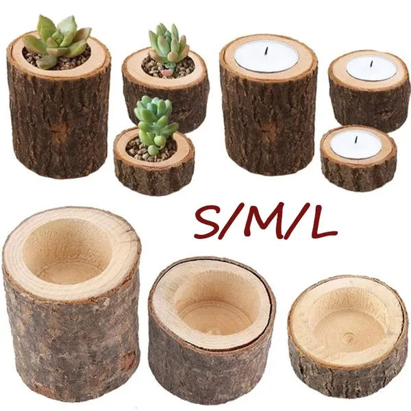 Wood Timber Pile Candle Holder Stand Log Candlestick Succulent Plants Flowerpot Candle Holders Ornament Decor