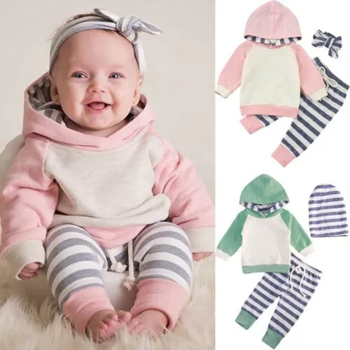 3pcs Infant Toddler Baby Boy Girl Hooded Tops Hoodie+Pants Outfits Set Clothes