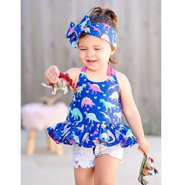 Newborn Kids Baby Girls Summer Clothes Dinosaur Print Top + Shorts + Headband Outfits 797 merchant ratings