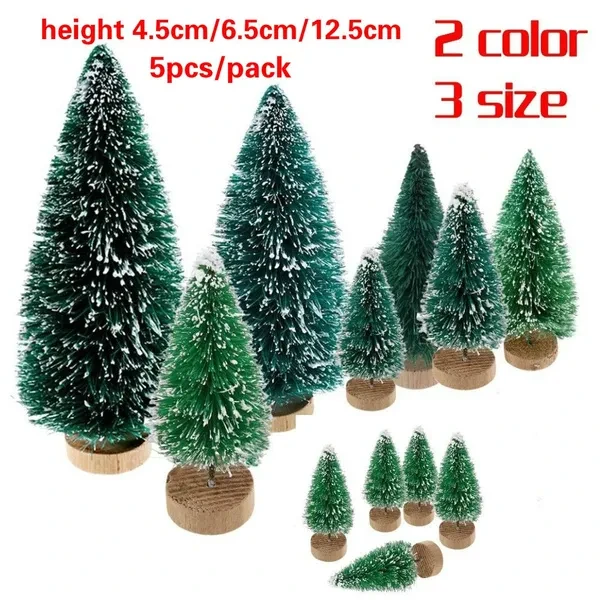5 Pcs Mini Sisal Bottle Brush CHRISTMAS Tree Santa Snow Frost Village Putz House Xmas Decorations