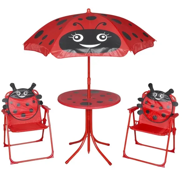 3 Piece Kids' Garden Bistro Set With Parasol Red Garten-Bistro-Set für Kinder Tuinbistroset voor kinderen Ensemble bistro de jardin pour enfants