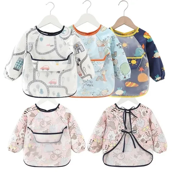 Baby Bib Waterproof Apron Long Sleeves Art Smock for Children Chest Protection Feeding Bibs